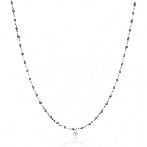 Sterling Silver Enamel Beaded Necklace With CZ