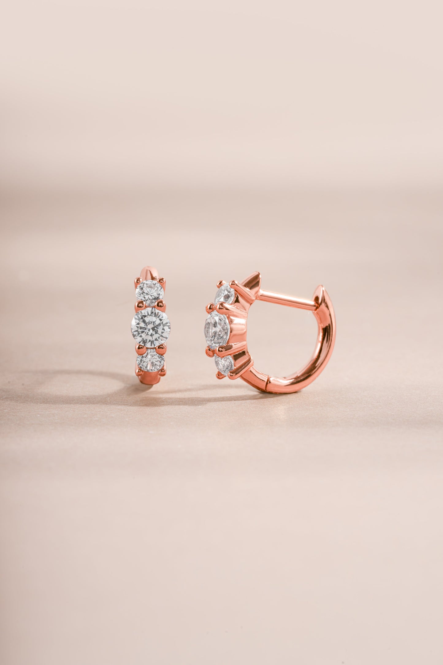 Three Stone Huggie Hoops