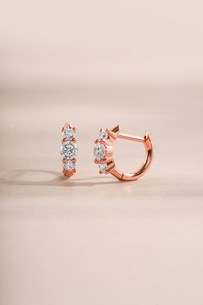 Three Stone Huggie Hoops