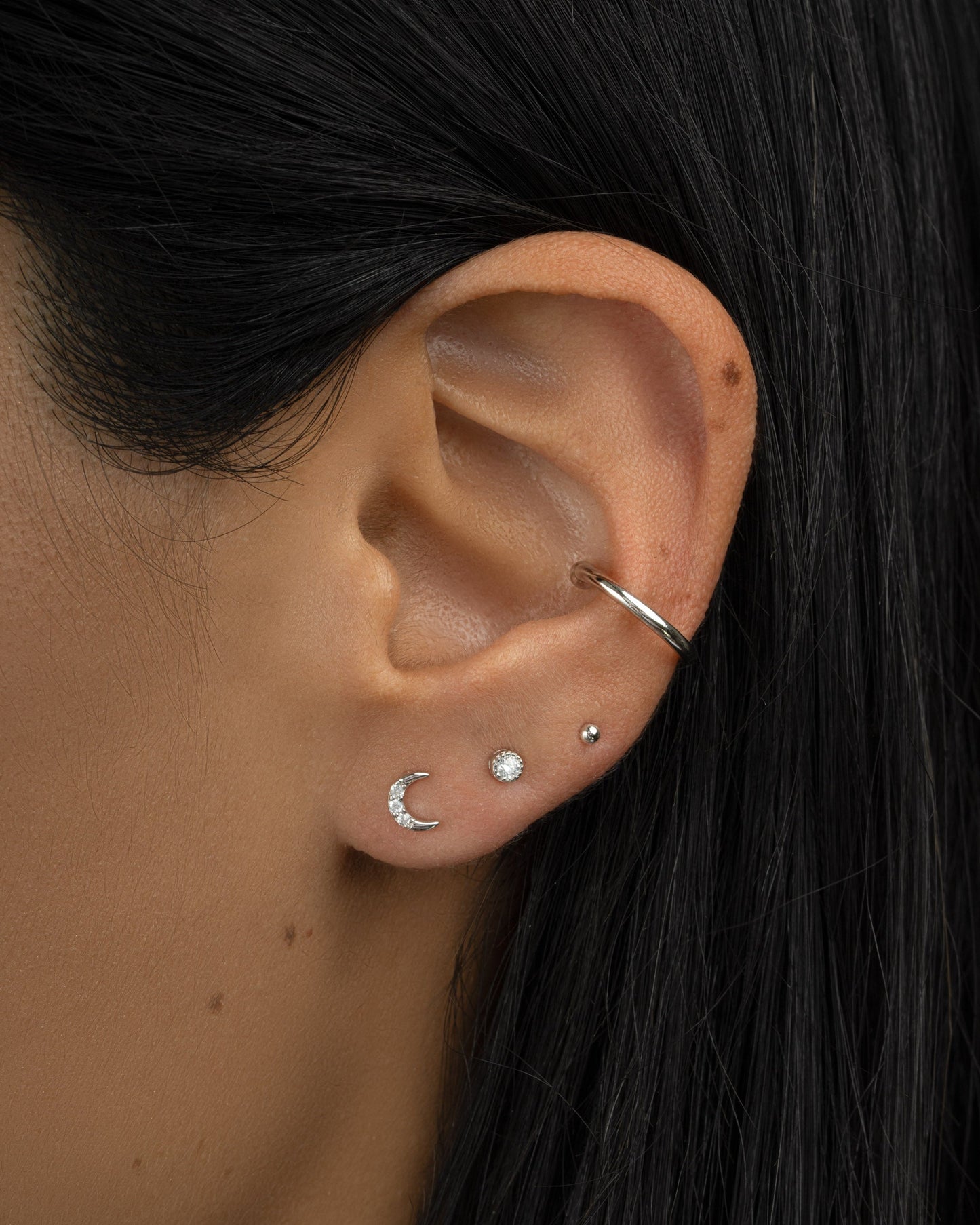 Tiny CZ Moon Studs