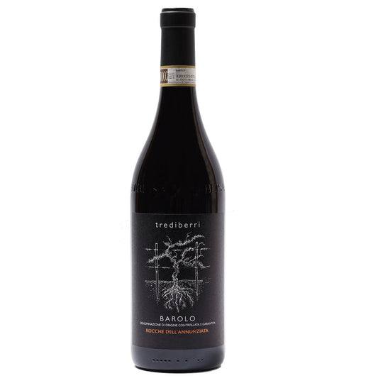 Trediberri Barolo wine bottle with black cap, dark label and crest graphics